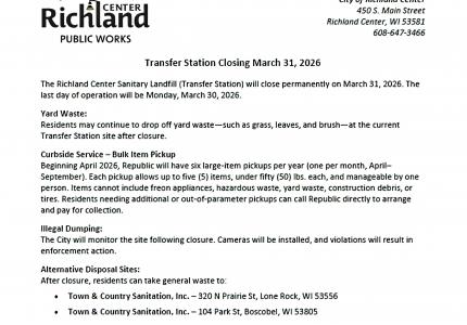 Transfer Station Closure (March 31, 2026)