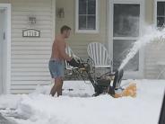 Snowblowing in shorts