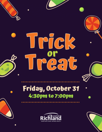 Trick or Treat Flyer with Date of October 31st from 4:30PM to 7:00PM