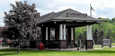 The Visitors Center in the Springtime with a crabapple treat in full bloom