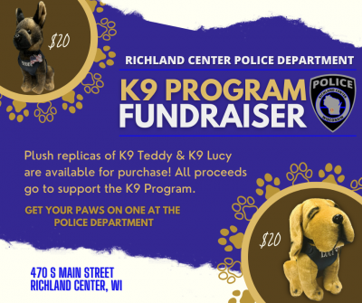 Plush K9 Replicas available for purchase at the Police Department as part of K9 Program Fundraiser