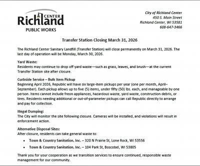 Transfer Station Closure (March 31, 2026) Transfer Station Closure (March 31, 2026)
