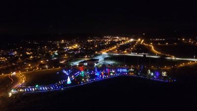 Panoramic image of the park full of lights.