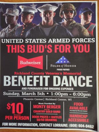 Poster image of the event. Richland County Veteran's Memorial Benefit Dance