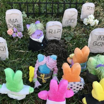 peeps in a display of a cemetary