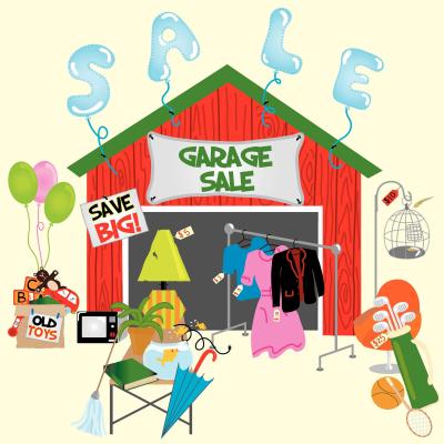 Garage sale image with random items