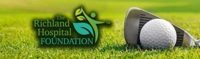 Image of golf club and the logo for the Richland Hospital Foundation.