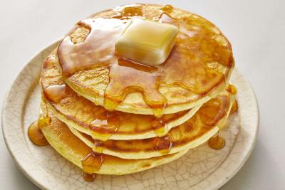 pancakes, syrup, butter