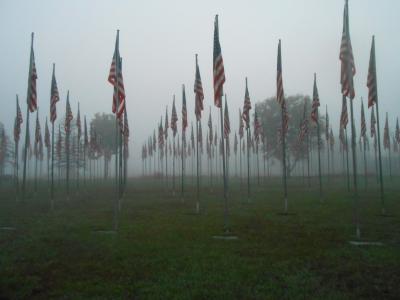 Flag Park in the fog.