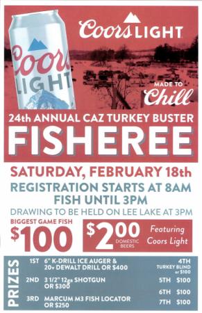 The 24th Annual Lee Lake Fisheree is ready for your enjoyment on Saturday, February 18. Registration starts at 8:00AM, fishing