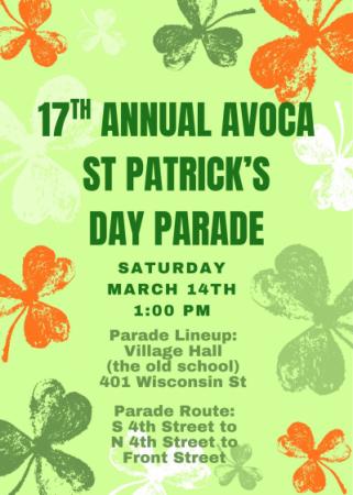 St Patrick's Day Parade in Avoca, 1:00 start on the streets of Avoca