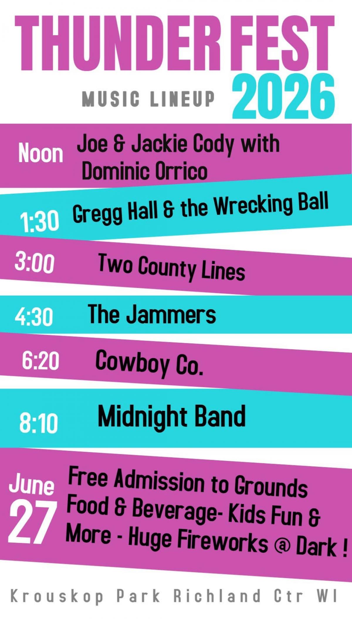 Full listing of music lineup