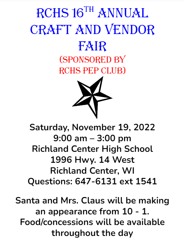 Richland Center High School Craft and Vendor Fair Richland Center